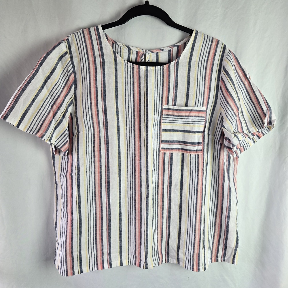 Liz Claiborne Striped Linen Shirt Womens XL Coastal Preppy Beach Resort Vacation